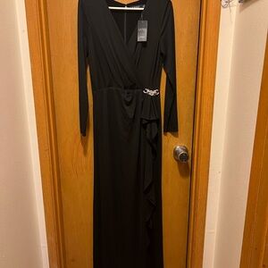 Ralph Lauren Black Long Sleeve Wrap Gown